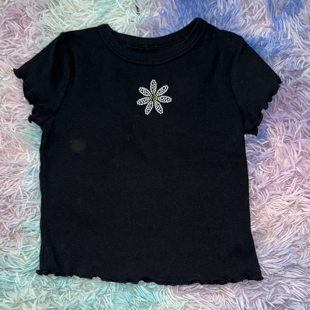 Black Kids T-Shirt with Daisy Design